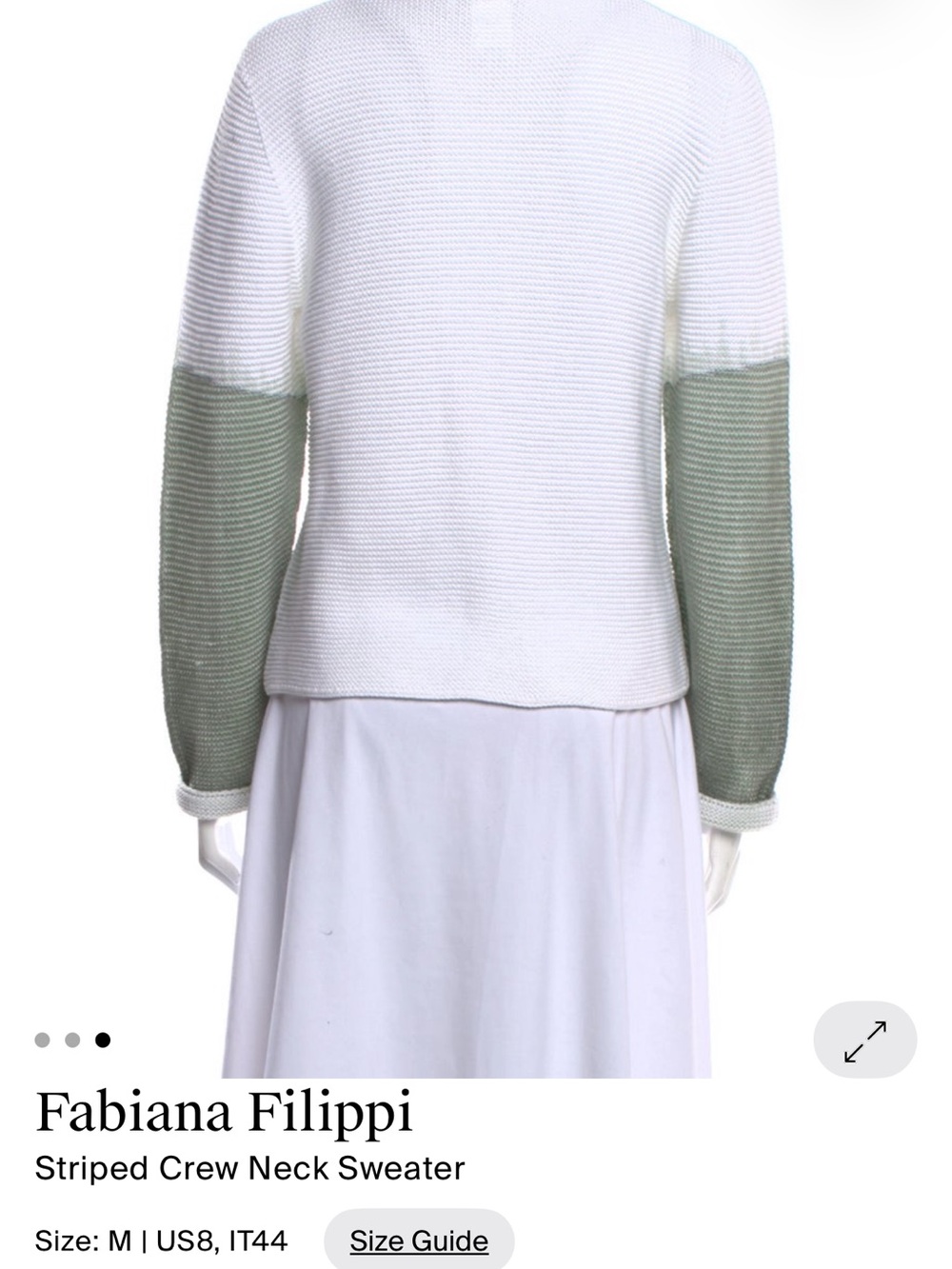 Fabiana Filippi White Crewneck Zip Sweater with Sage Sleeves - Picture 3 of 3